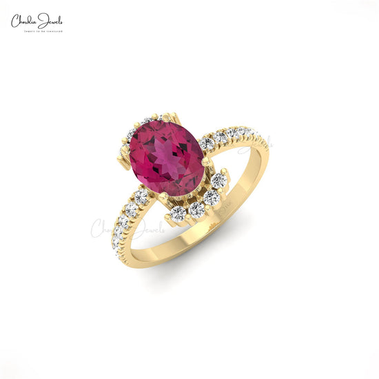 Oval Shaped Solitaire Pink Tourmaline Diamond Half Halo Engagement Ring