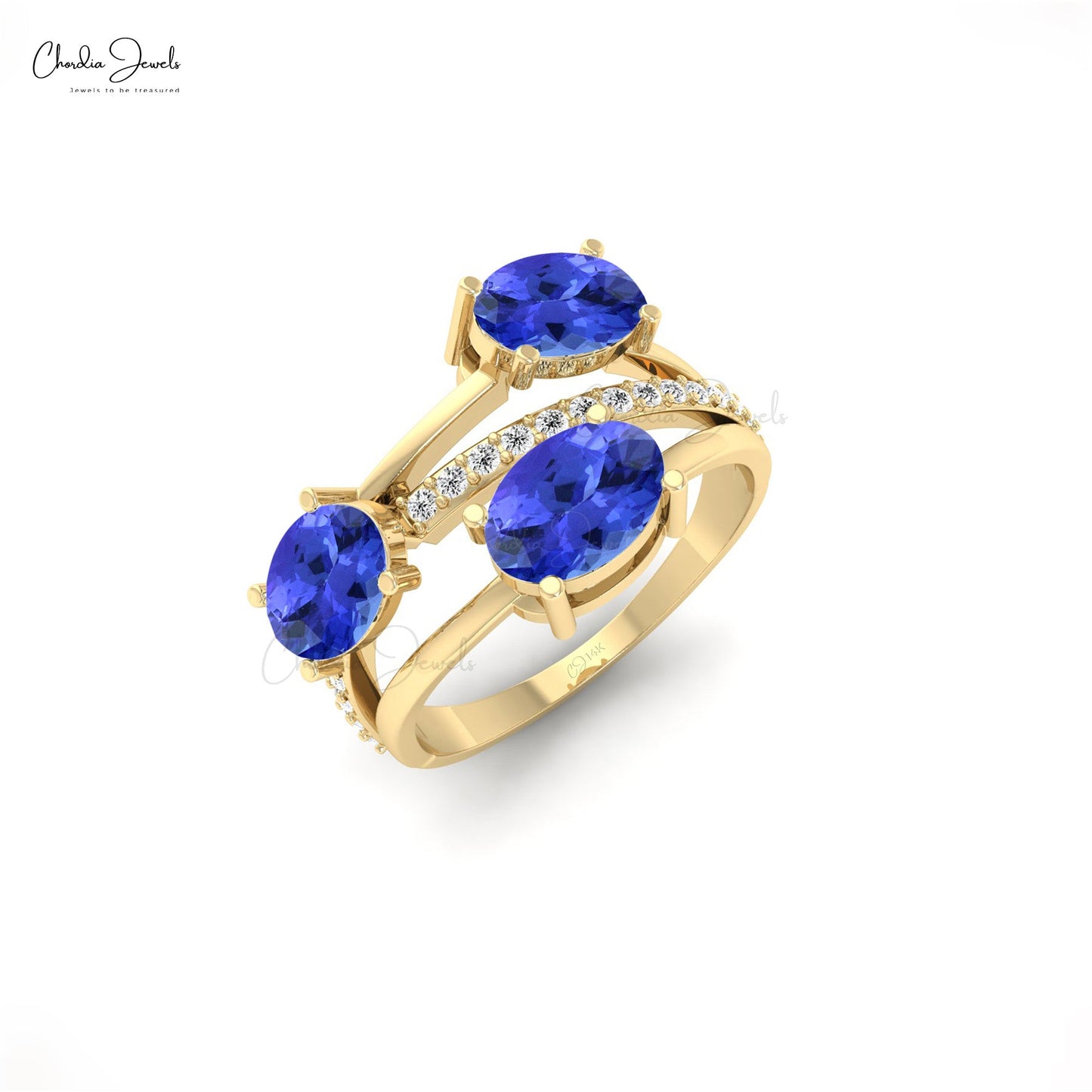 Split Shank Crossover Ring With Tanzanite Gemstone 14k Solid Gold Diamond Accents Ring