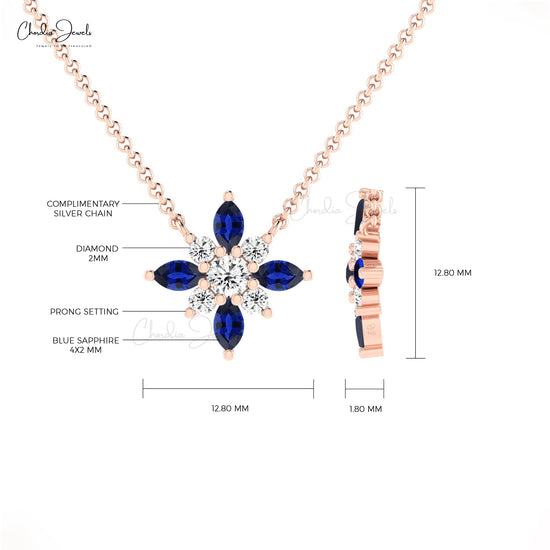 Blue Sapphire Snow Flake Necklace