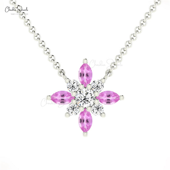 Pink Sapphire Snow Flake Necklace