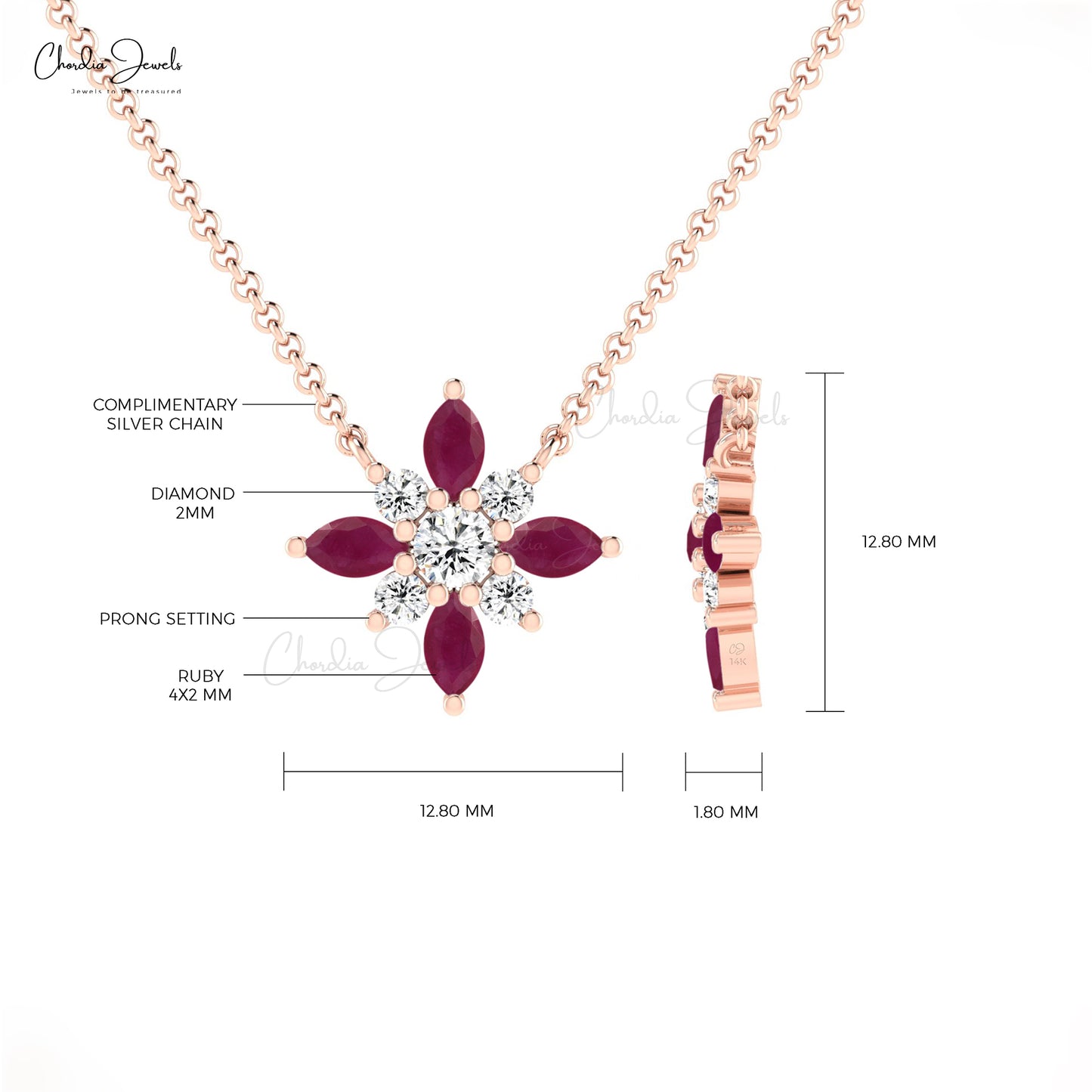 Ruby Snow Flake Necklace