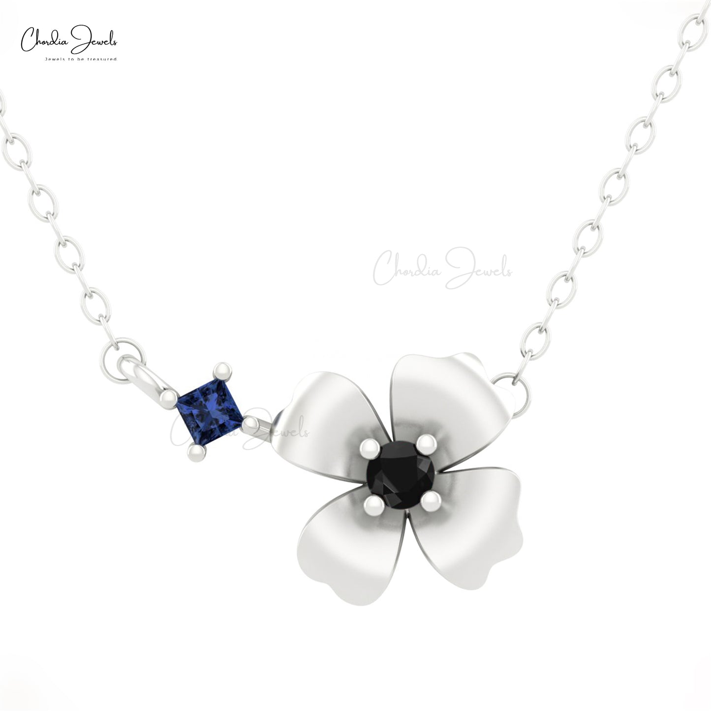 Genuine Black Diamond and Sapphire Necklace