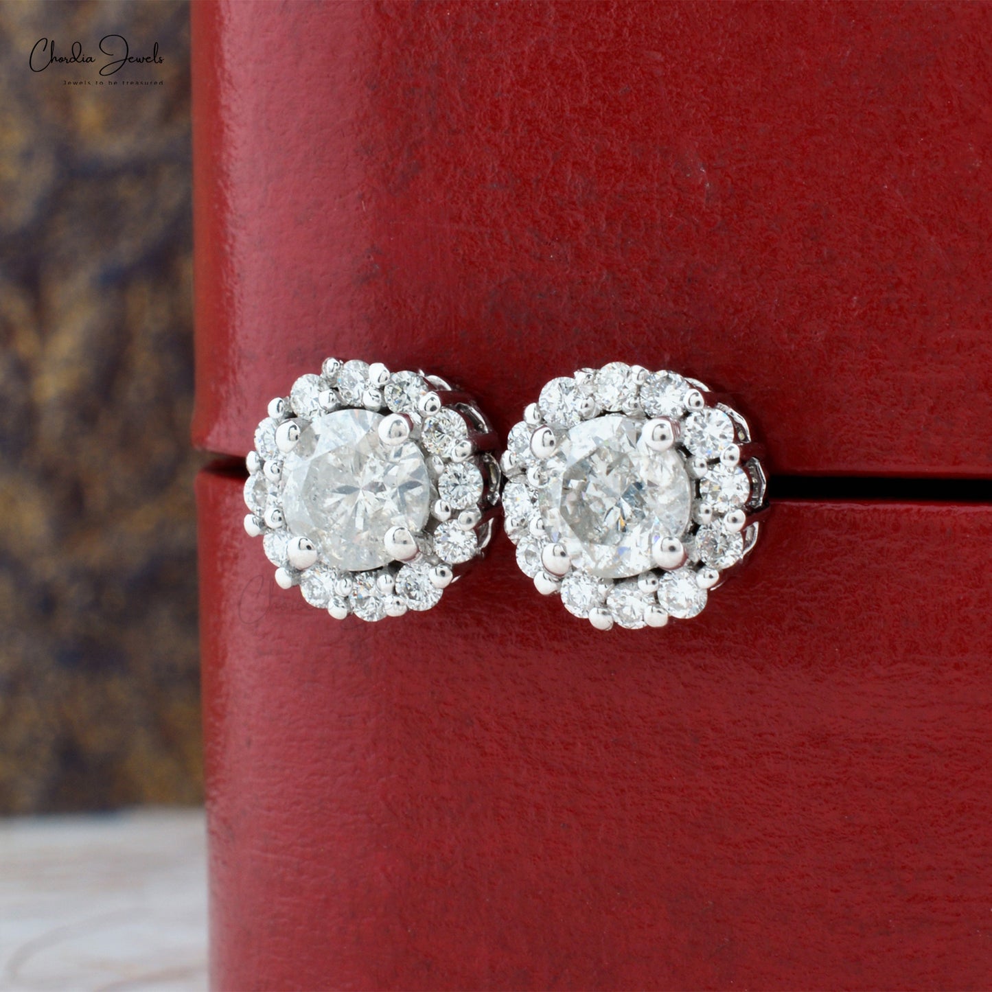 Mini Style Simple Design Authentic White Diamond Halo Stud Earrings Round 1.24 Ct Diamond Studs in 14k Real White Gold Wedding Git