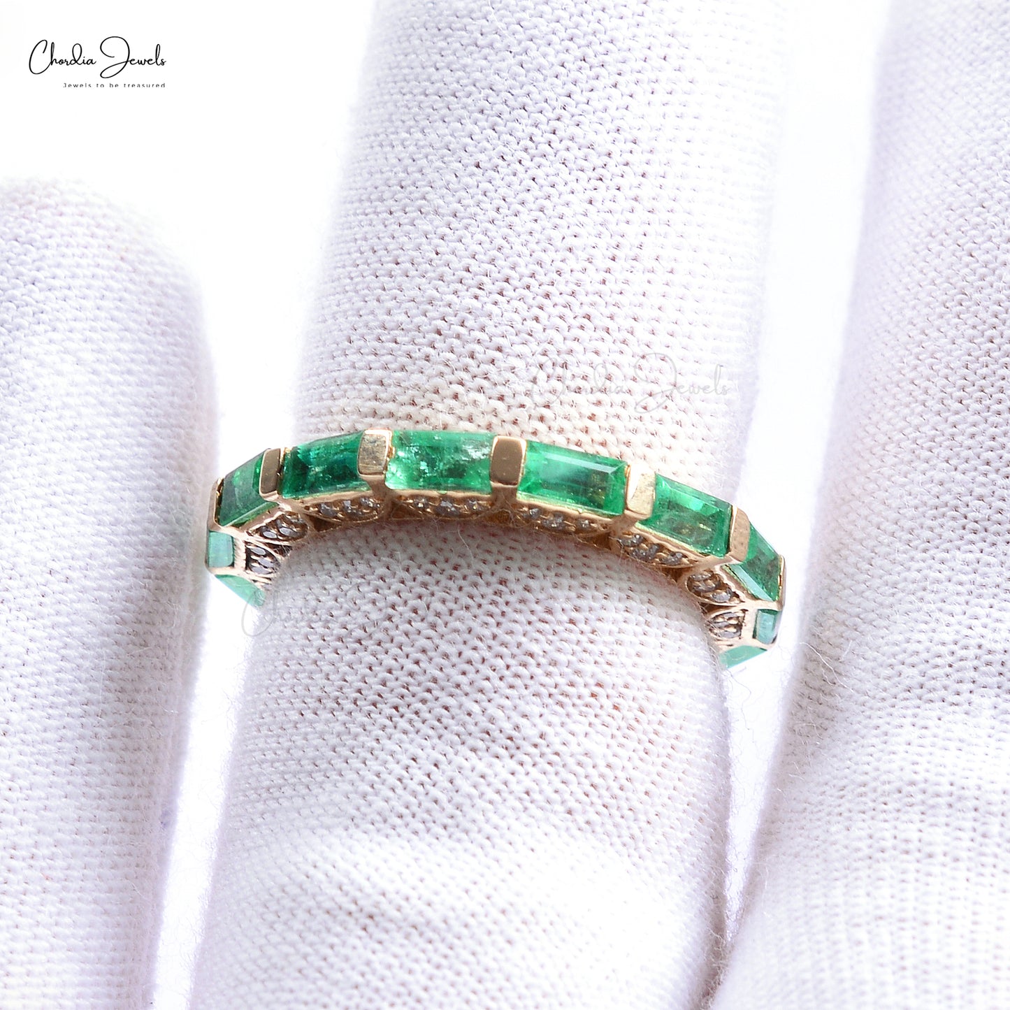 Classic Baguette Cut Eternity Ring Newly Design Emerald Band Ring in 14k Pure Yellow Gold Genuine Green Emerald Anniversary Ring Fine Jewelry For Gift (Size 7)