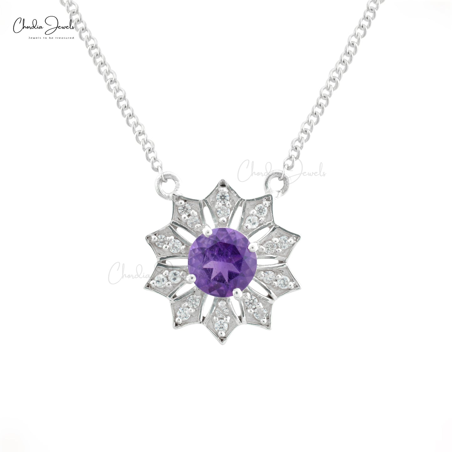 Amethyst Gemstone Silver Necklace Cubic Zircon Necklace
