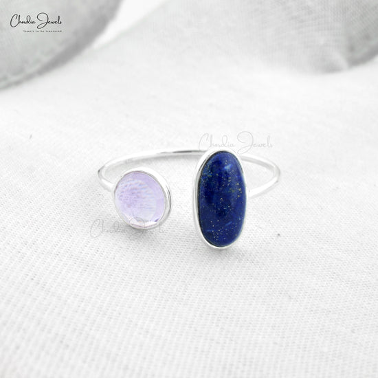Lapis Lazuli With Pink Amethyst Gemstone Silver Ring