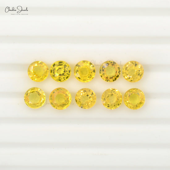100% Natural High-Quality Yellow Sapphire 2mm-2.90mm Round-Cut. Weight: 0.03 - 0.10 Carats. Stone Quality: AAA Grade. Stone Cut: Excellent, Precious Gemstones from Chordia Jewels 