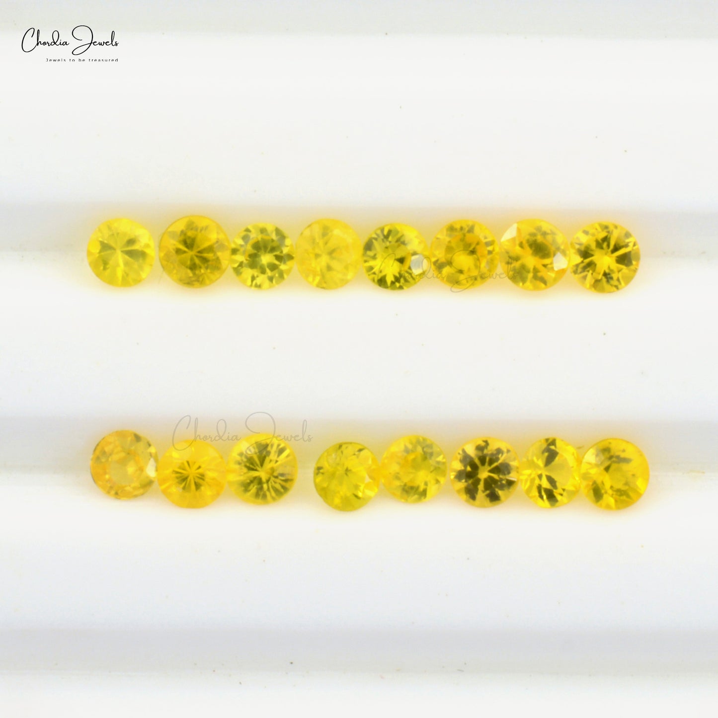 Brilliant Round-Cut 3mm / 3.50mm Yellow Sapphire Precious Gemstones. Weight: 0.1 - 0.17 Carats. Stone Quality: AAA Grade. Stone Cut: Excellent, Precious Gemstones from Chordia Jewels