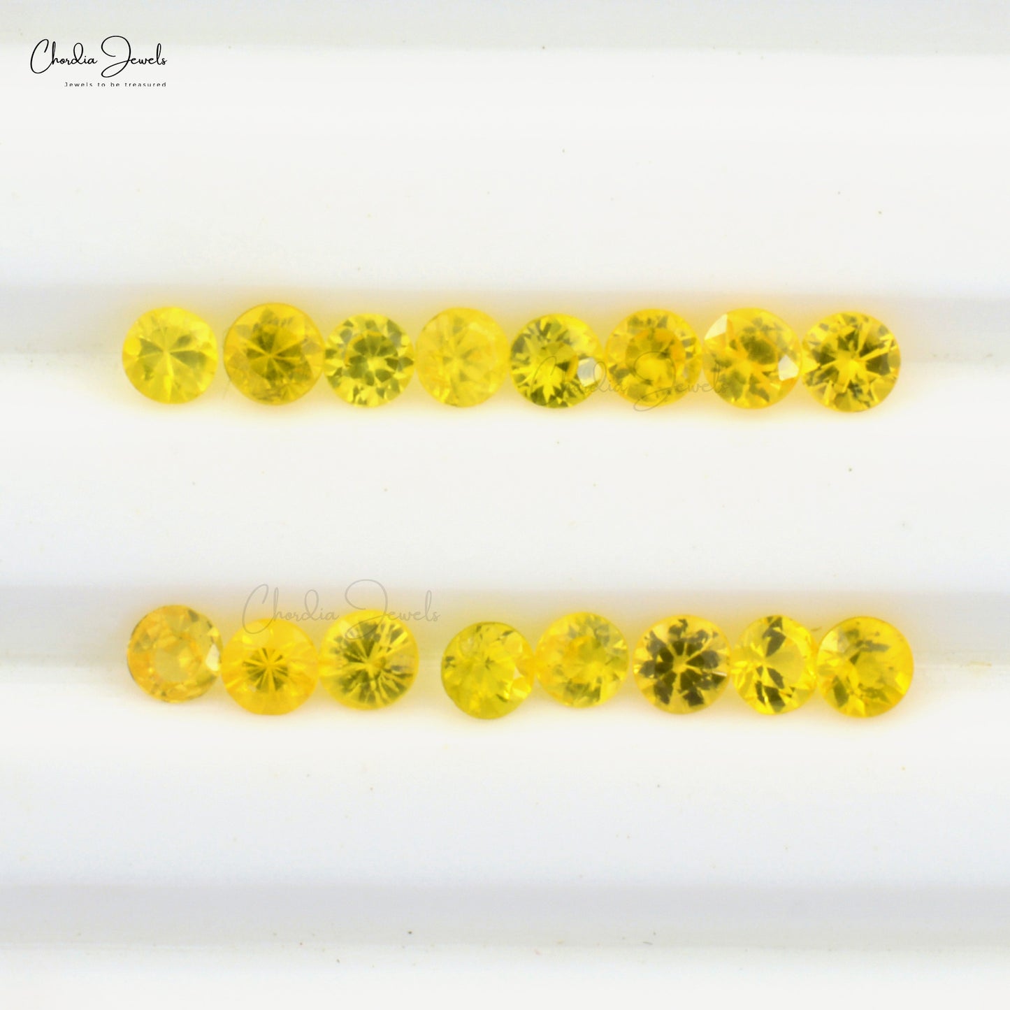 Brilliant Round-Cut 3mm / 3.50mm Yellow Sapphire Precious Gemstones. Weight: 0.1 - 0.17 Carats. Stone Quality: AAA Grade. Stone Cut: Excellent, Precious Gemstones from Chordia Jewels
