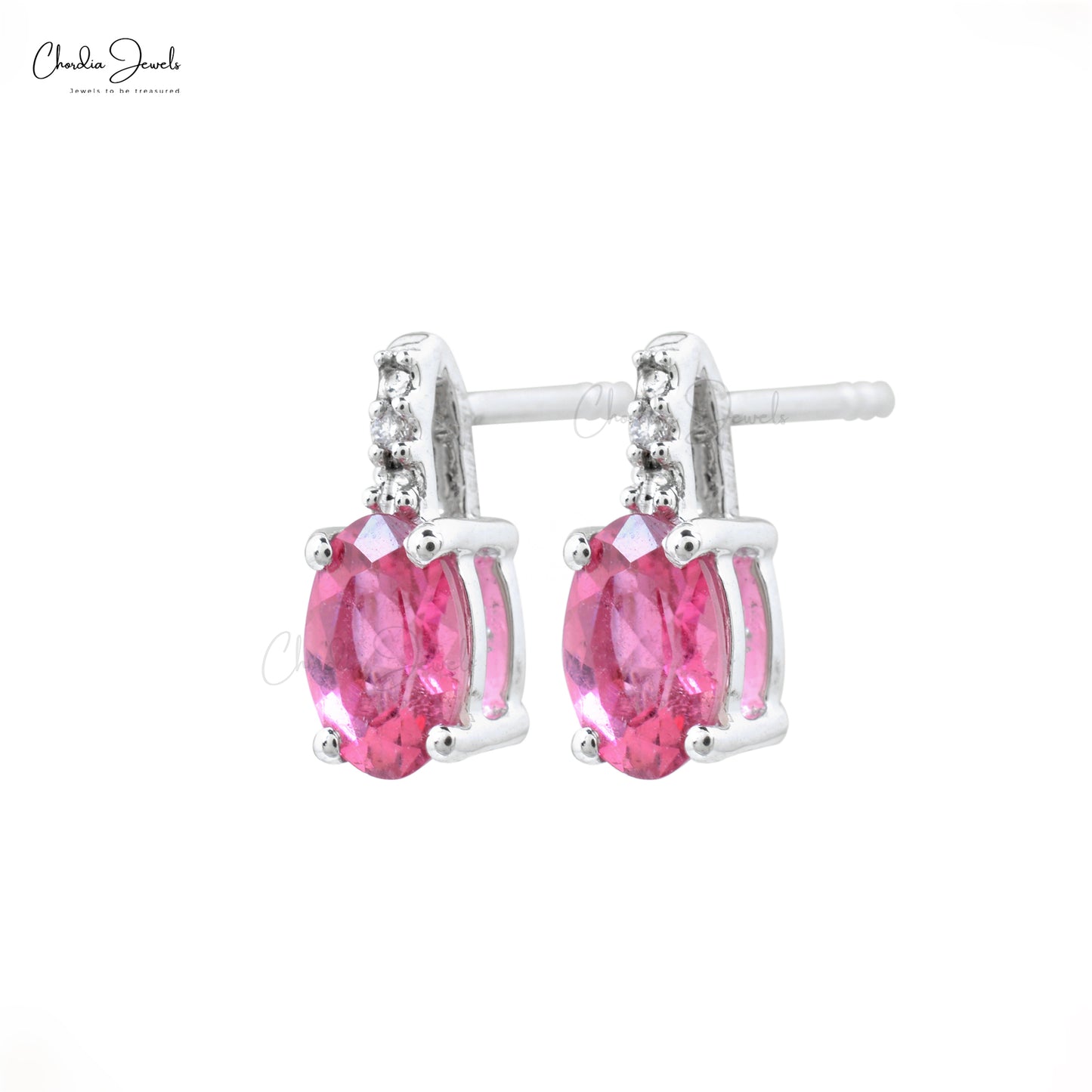 AAA Pink Tourmaline 0.88Ct & 0.008Ct Diamond Accented Earrings 14k Real White Gold Prong Set Genuine Dainty Fine Jewelry For Her