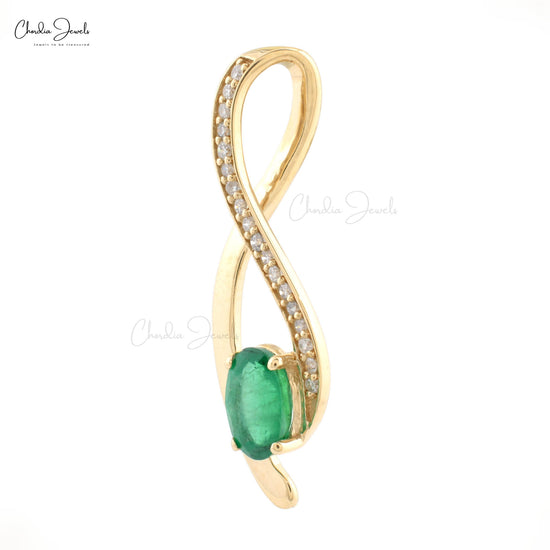 Overlay Pendant With Natural Emerald & Diamond Solid 14k Yellow Gold Light Weight Pendant