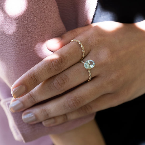 Vintage Gorgeous Natural Aquamarine Statement Ring 1.92 Ct Gemstone Stackable Ring 14k Solid Gold White Diamond Wedding Band Hallmarked Jewelry For Valentine