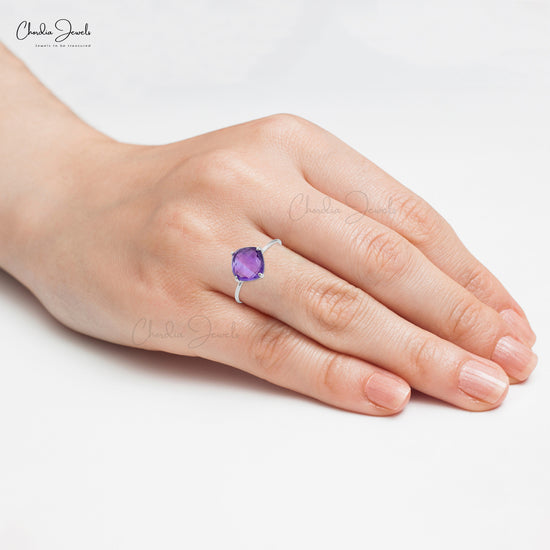 Natural 2.4ct Amethyst Gemstone Promise Ring 14k Solid Gold Solitaire Ring For Wedding Gift