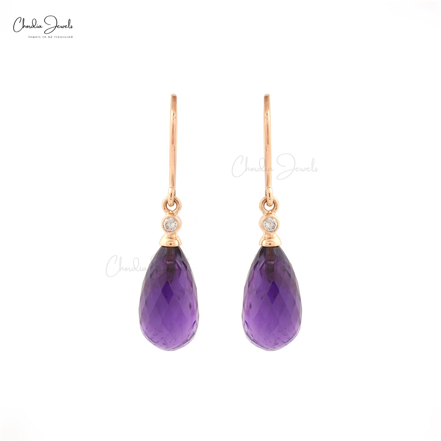 Natural Amethyst Drop Earrings in 14k Solid Rose Gold