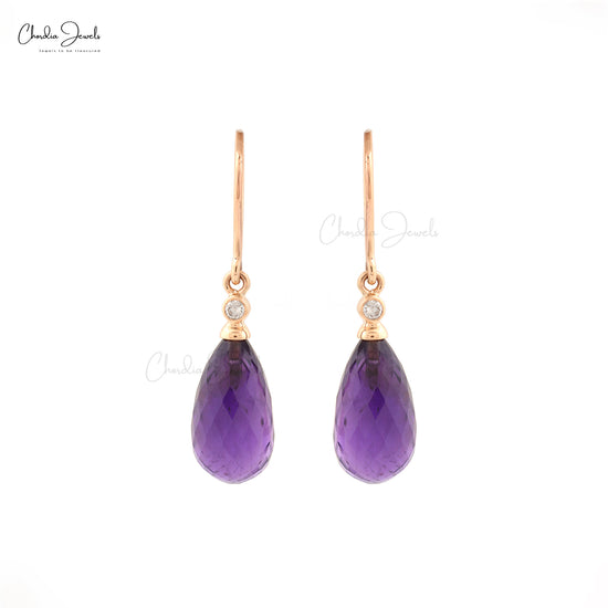 Natural Amethyst Drop Earrings in 14k Solid Rose Gold