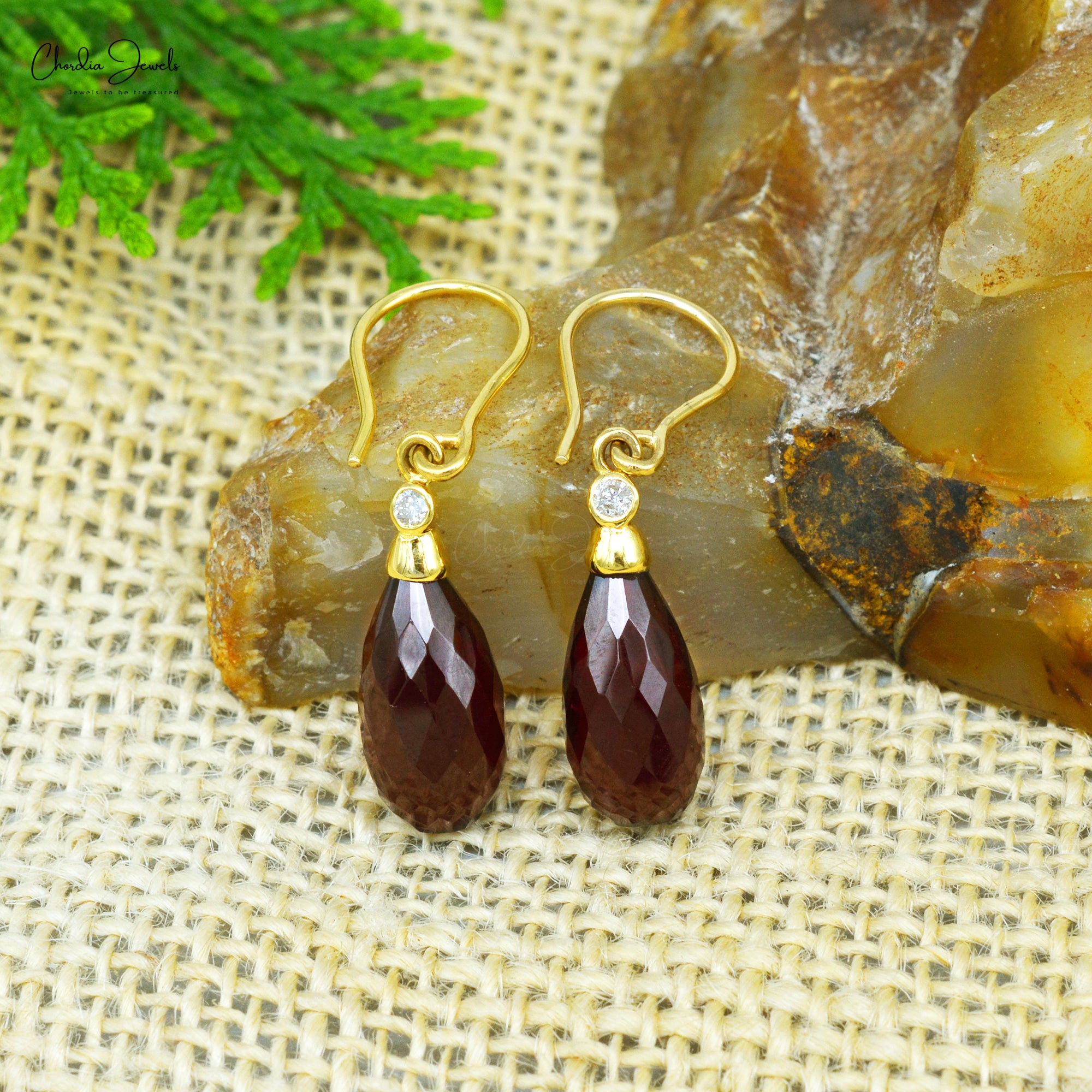 Buy Natural Garnet Diamond Accented Earrings In 14k Yellow Gold
