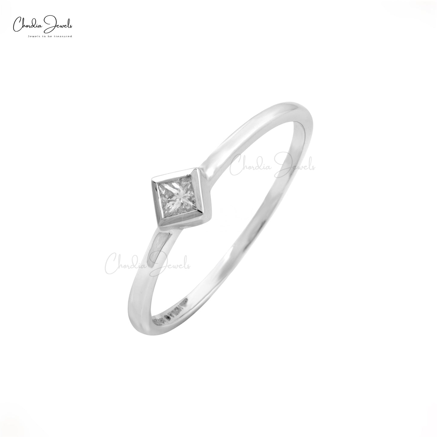 White Diamond Solitaire Ring 2.4mm Square Princess Cut Ring Size US-6 14k Solid White Gold Ring For Wedding