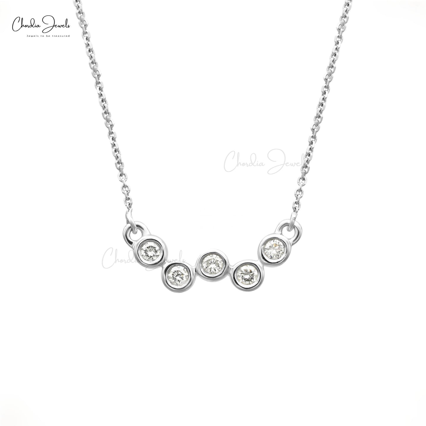Latest Exclusive Designer Light Weight Five Stone Necklace Pendant Bezel Set Genuine White Diamond Necklace For Women and Girls Wedding Gift