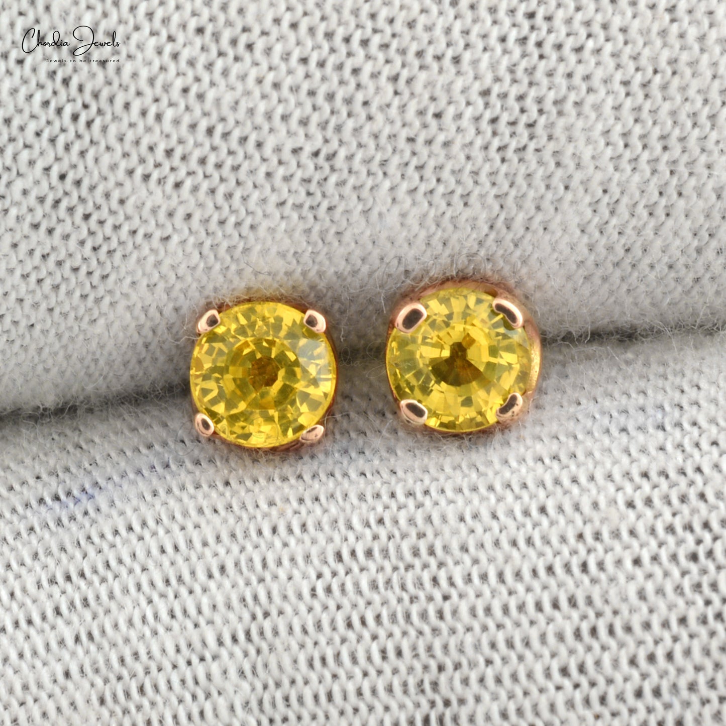 Natural Yellow Sapphire Solitaire Studs Earring in 14k Rose Gold 4mm Round-Cut Gemstone Dainty Earrings