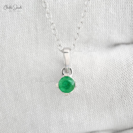 Load image into Gallery viewer, Solitaire 0.23ct Emerald Gemstone Pendant 14k White Gold Prong Set Pendant For Love
