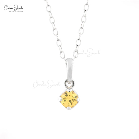 Round Cut Solitaire Charm In 14k White Gold Yellow Sapphire 4mm Gemstone Dangle Pendant
