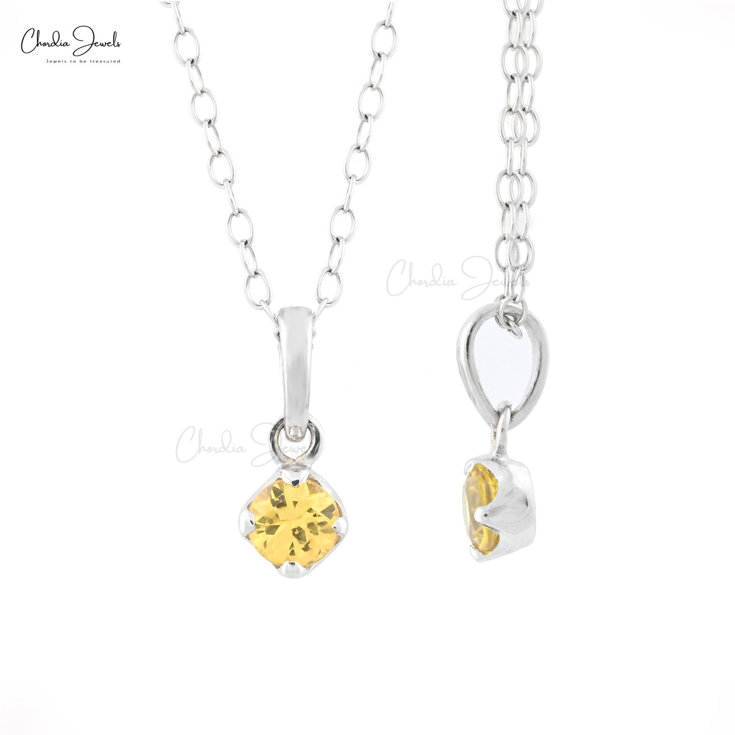 Round Cut Solitaire Charm In 14k White Gold Yellow Sapphire 4mm Gemstone Dangle Pendant