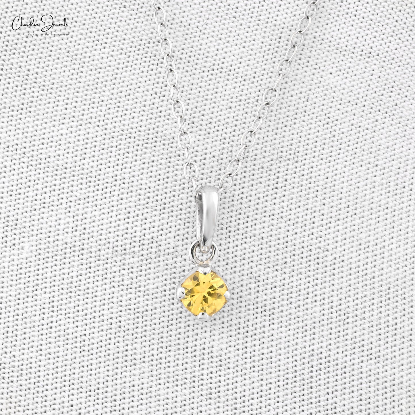 Round Cut Solitaire Charm In 14k White Gold Yellow Sapphire 4mm Gemstone Dangle Pendant