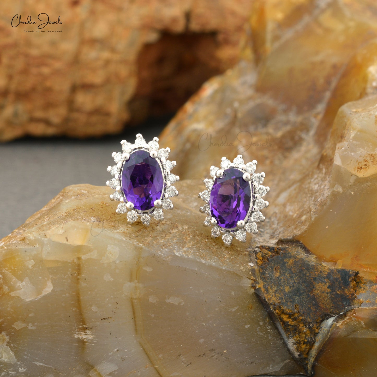 Amethyst Halo Earrings