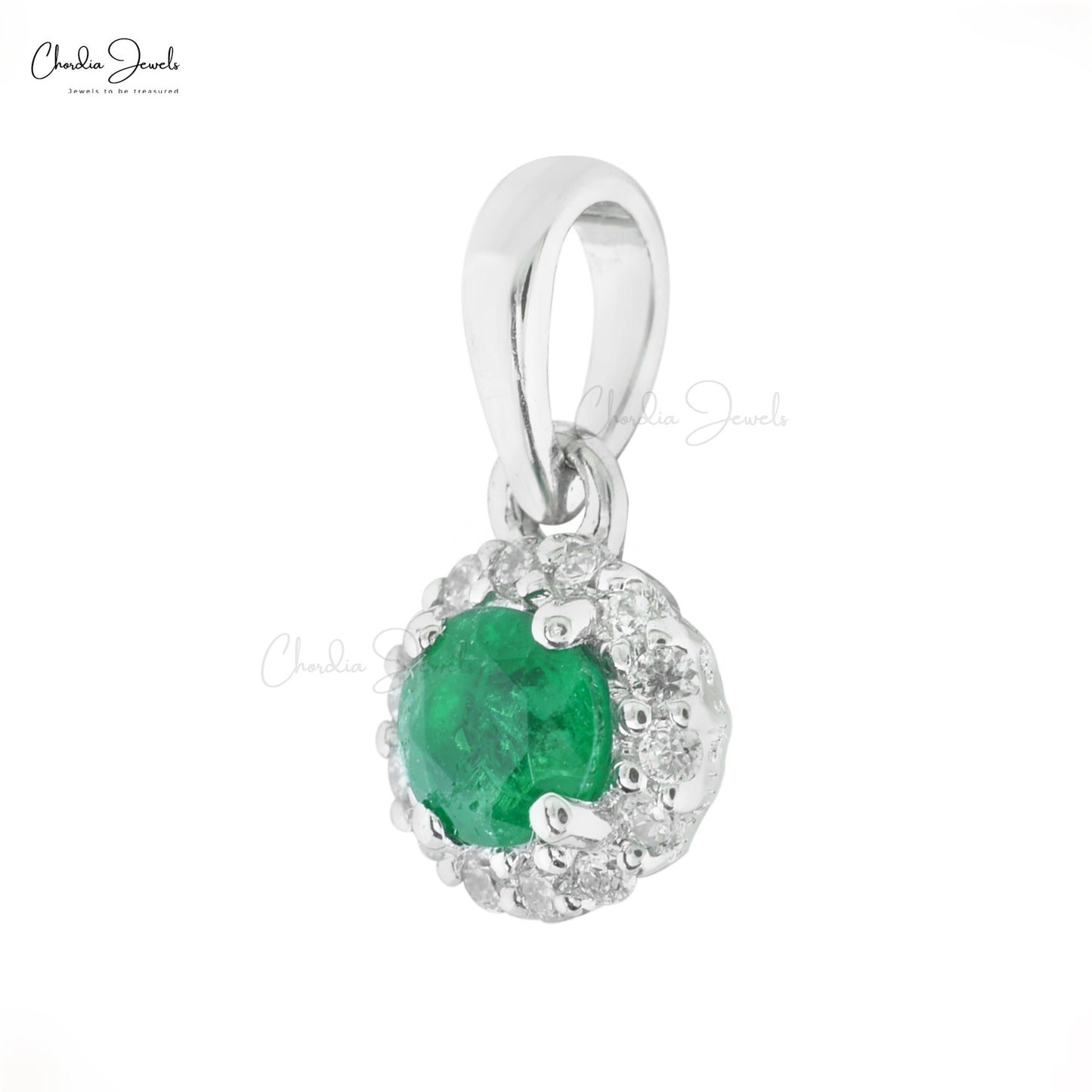 Authentic Emerald Diamond Halo Pendant Solid 14k White Gold 0.23ct Gemstone Pendant For Her