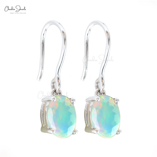 Natural Opal Danglers Earrings 14k Solid White Gold Earrings 7x5mm Oval Cut Gemstone Earrings For Her