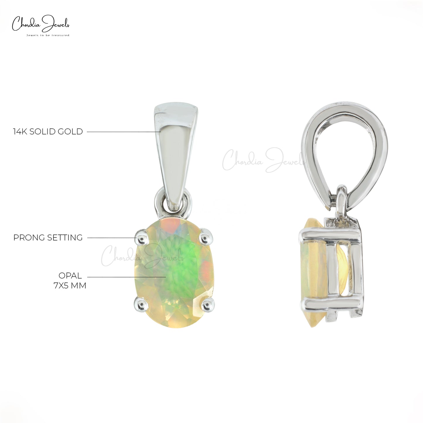 Solitaire Women Charm With 7x5mm Fire Opal Prong Set In 14k White Gold Pendant
