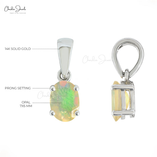 Solitaire Women Charm With 7x5mm Fire Opal Prong Set In 14k White Gold Pendant