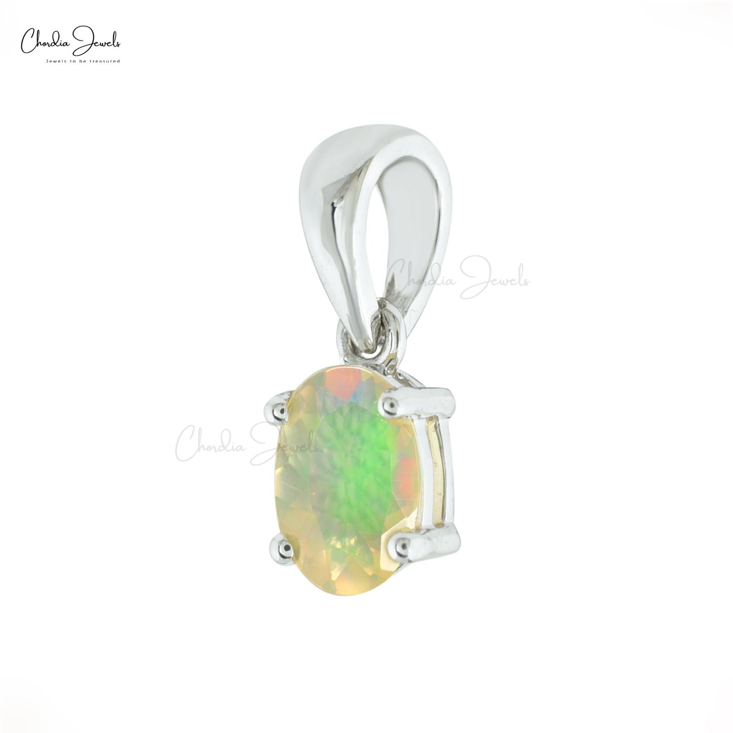 Solitaire Women Charm With 7x5mm Fire Opal Prong Set In 14k White Gold Pendant