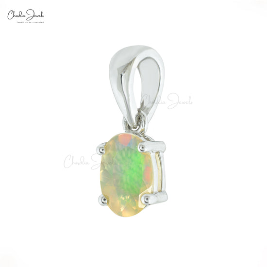 Solitaire Women Charm With 7x5mm Fire Opal Prong Set In 14k White Gold Pendant