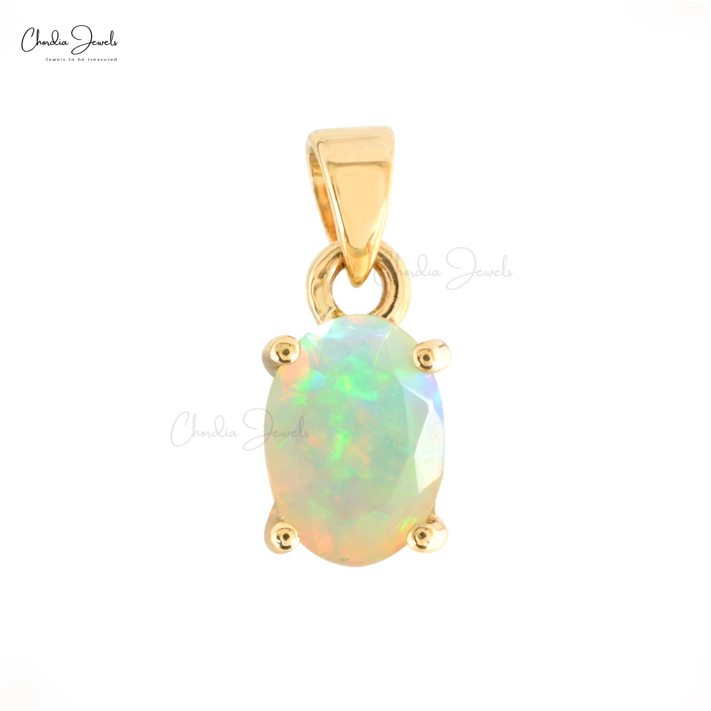 Genuine Opal Gemstone Dainty Pendant 14k Solid Yellow Gold 0.8ct October Birthstone Drop Pendant