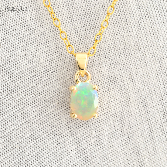 Genuine Opal Gemstone Dainty Pendant 14k Solid Yellow Gold 0.8ct October Birthstone Drop Pendant
