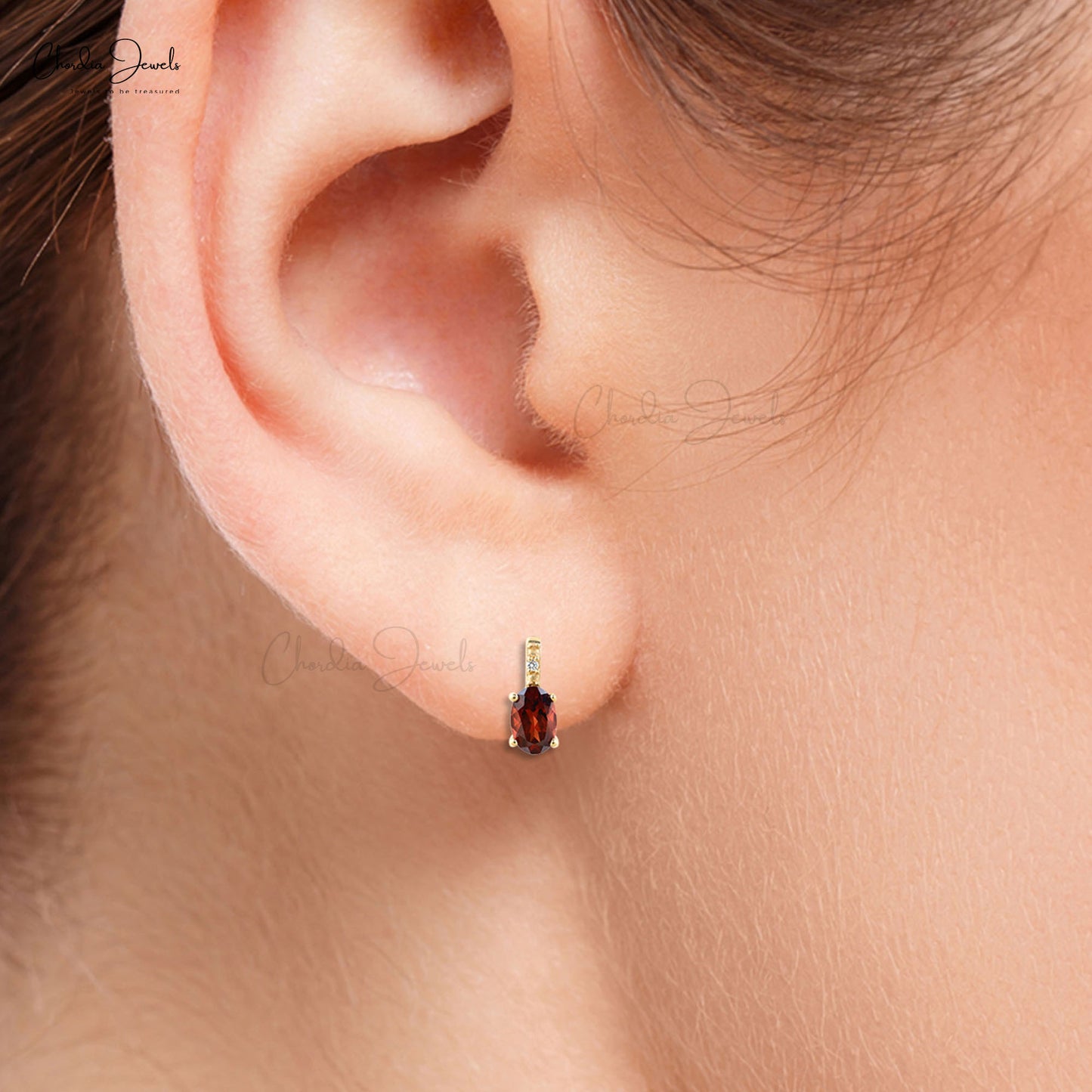 Natural Garnet Earrings 14k Solid Yellow Gold Diamond Earrings 6x4mm Oval Cut Gemstone Earrings For January Birthstone