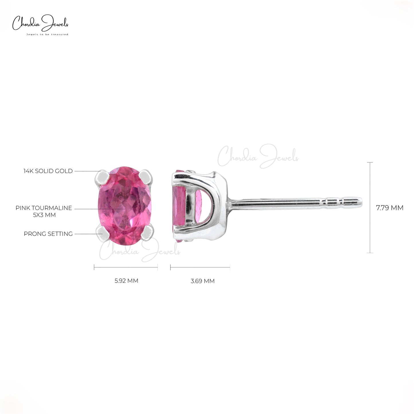 Load image into Gallery viewer, Natural Pink Tourmaline Earrings 14k Solid White Gold Solitaire Earrings 0.88 Carats Oval Cut Gemstone Studs For Her
