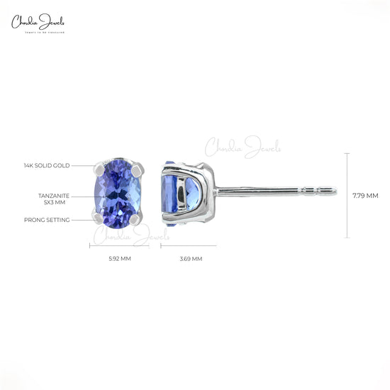 Sparkling Oval Tanzanite 1.08Ct Solitaire Studs Genuine 14k White Gold Push Back Earrings For December Birthstone