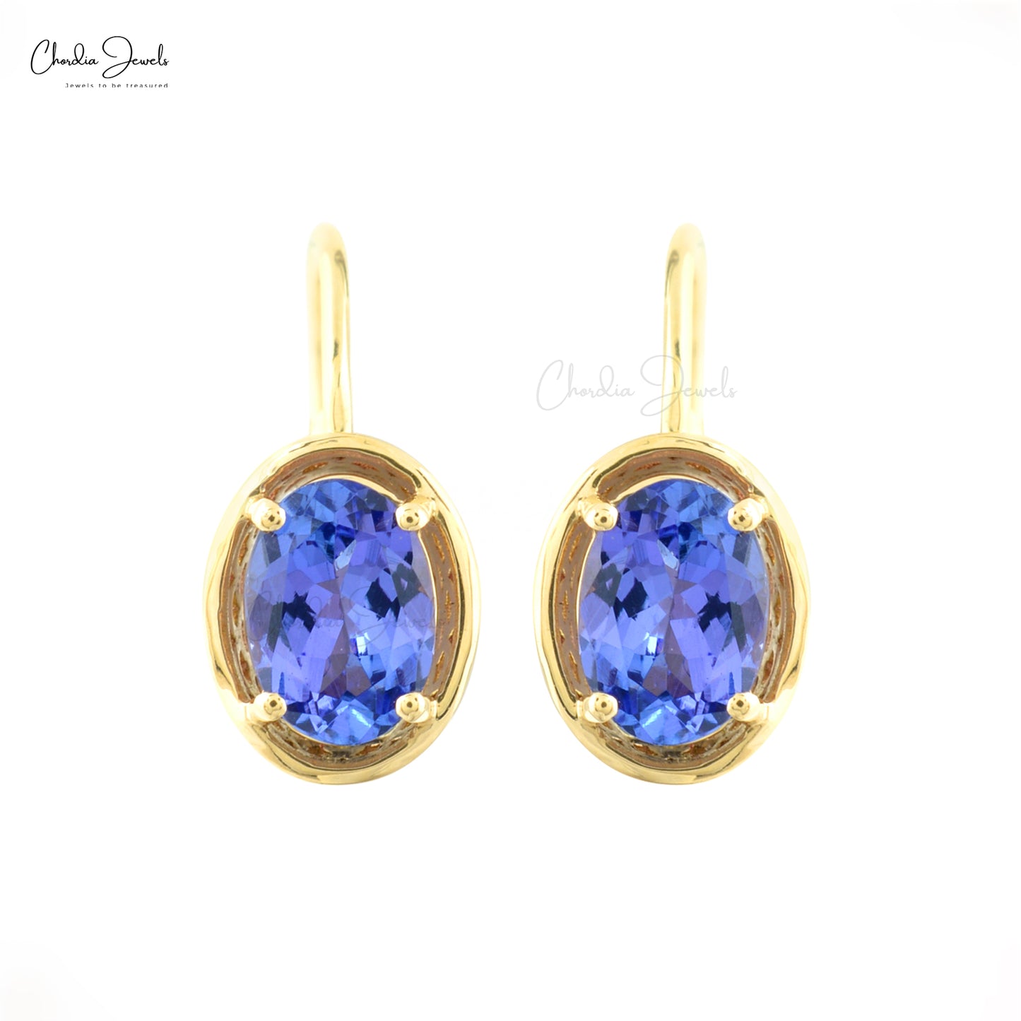 Natural 1.6ct Tanzanite Dangle Earrings 14k Solid Yellow Gold Leverback Earring For Gift