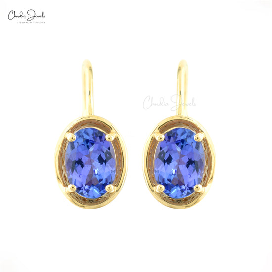 Natural 1.6ct Tanzanite Dangle Earrings 14k Solid Yellow Gold Leverback Earring For Gift