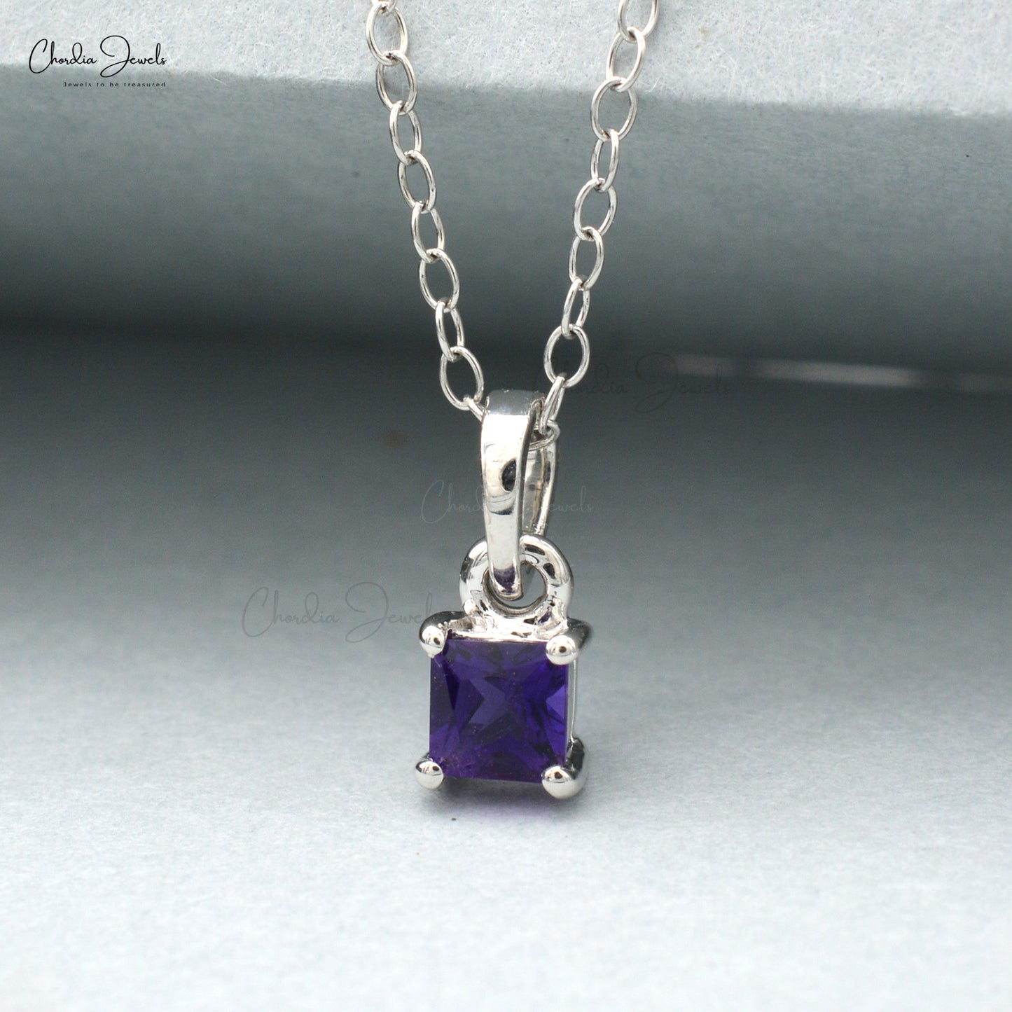 Natural 0.35ct Amethyst Gemstone Solitaire Pendant Solid 14k White Gold Prong Set Pendant