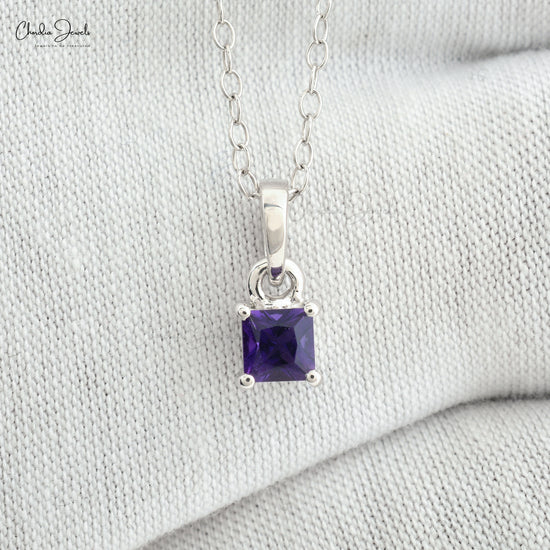 Natural 0.35ct Amethyst Gemstone Solitaire Pendant Solid 14k White Gold Prong Set Pendant