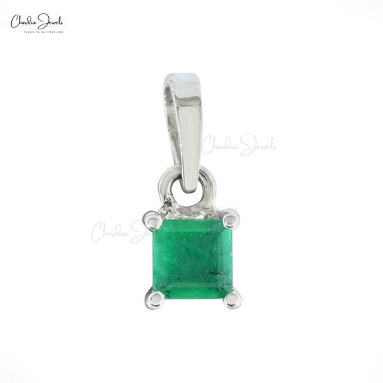 Solitaire Pendant In 14k White Gold Natural Emerald Gemstone Dainty Pendant For Girlfriend