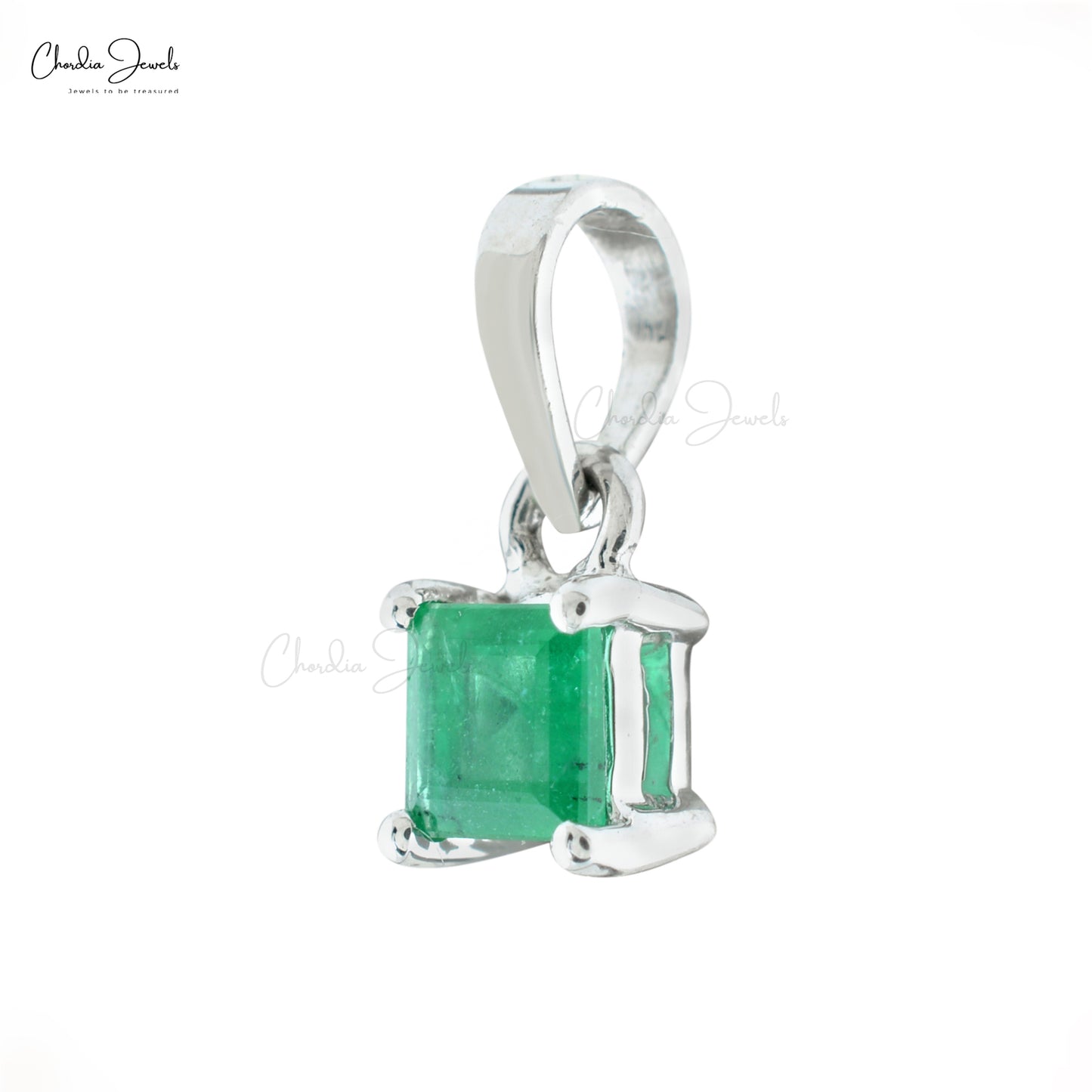 Dangle Square Charm With 0.35 Ct Emerald 14k White Gold May Birthstone Pendant