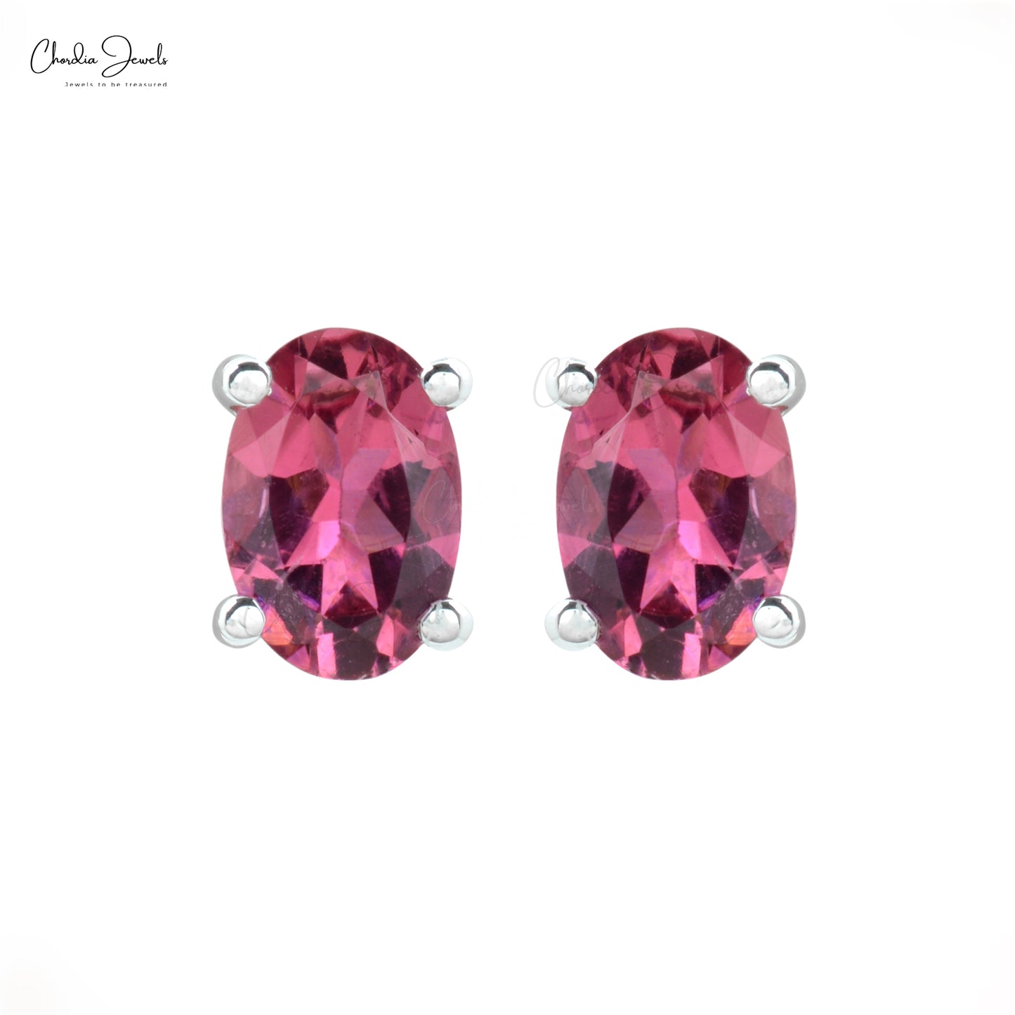 Genuine Pink Tourmaline Studs Earring 14k Solid White Gold Earrings 1.44 Carat Oval Cut Gemstone Solitaire Earrings For Women's