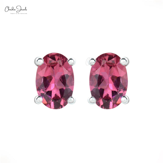 Genuine Pink Tourmaline Studs Earring 14k Solid White Gold Earrings 1.44 Carat Oval Cut Gemstone Solitaire Earrings For Women's