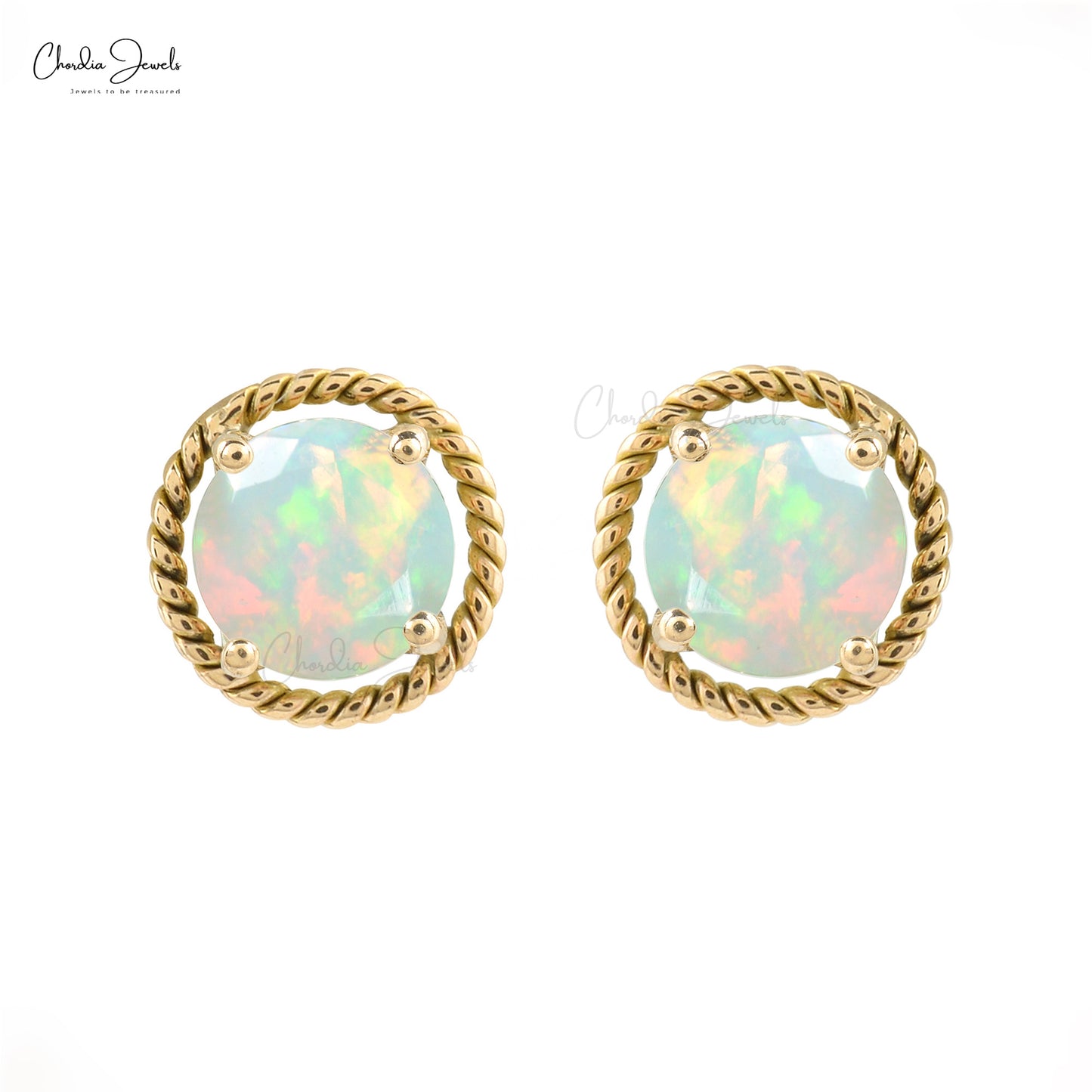 Natural Opal Earrings For Her 14k Solid Yellow Gold Push Back Earrings 5mm Round Cut Gemstone Dainty Earrings For Wedding Gift
