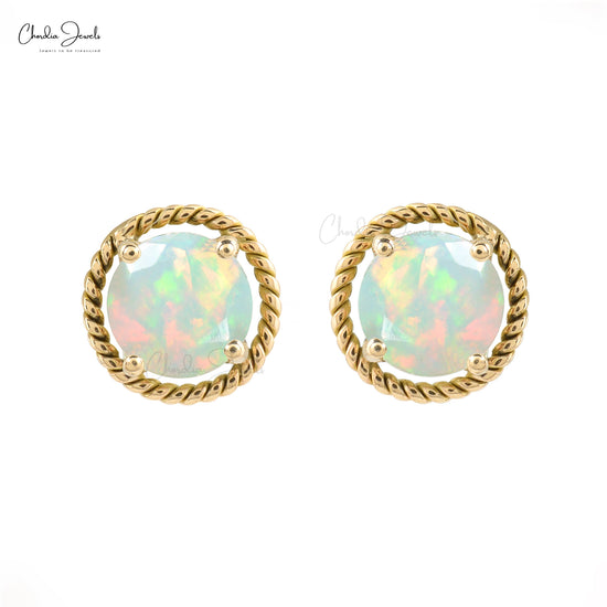 Natural Opal Earrings For Her 14k Solid Yellow Gold Push Back Earrings 5mm Round Cut Gemstone Dainty Earrings For Wedding Gift