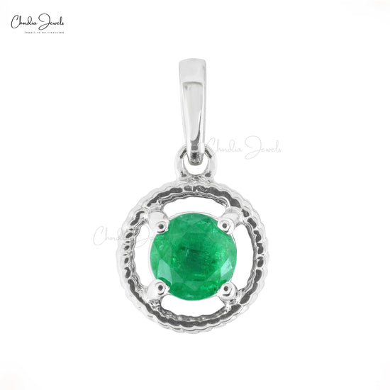 Spiral Pendant With Natural Emerald 14k Solid White Gold Solitaire Pendant For Women